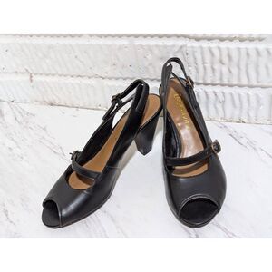 Relativity Women's Molly Black Sling Back Peep Toe 3" Heel Sandal Size 7M